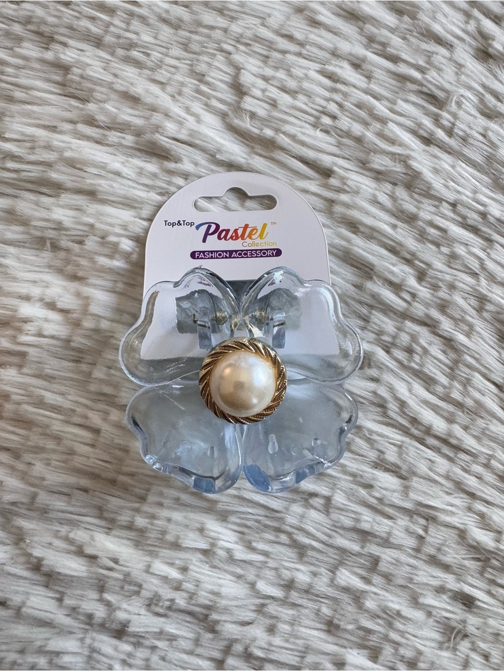 Pastels Clothing Clear Flower Hair Clip with Pearl and Gold Accent